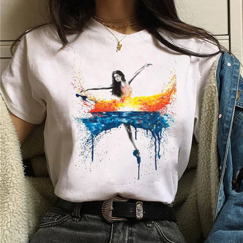 

New Fashion Women T Shirt Watercolor Danceing Girl Printed Tee Shirt Female Sual Summer Tops T-shirt Women Short Sleeve T-shirts