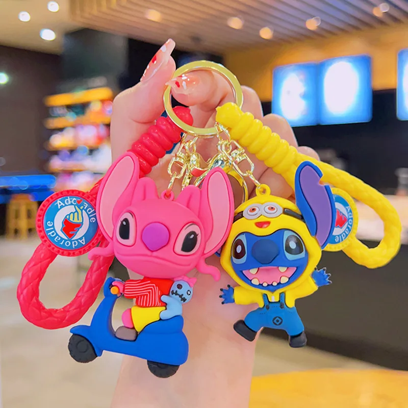 

Stitch Keychains Disney Figure Car Key Handbag Accessories Lilo & Stitch Pink Angel Anime Keyring Kids Christmas Birthday Gift