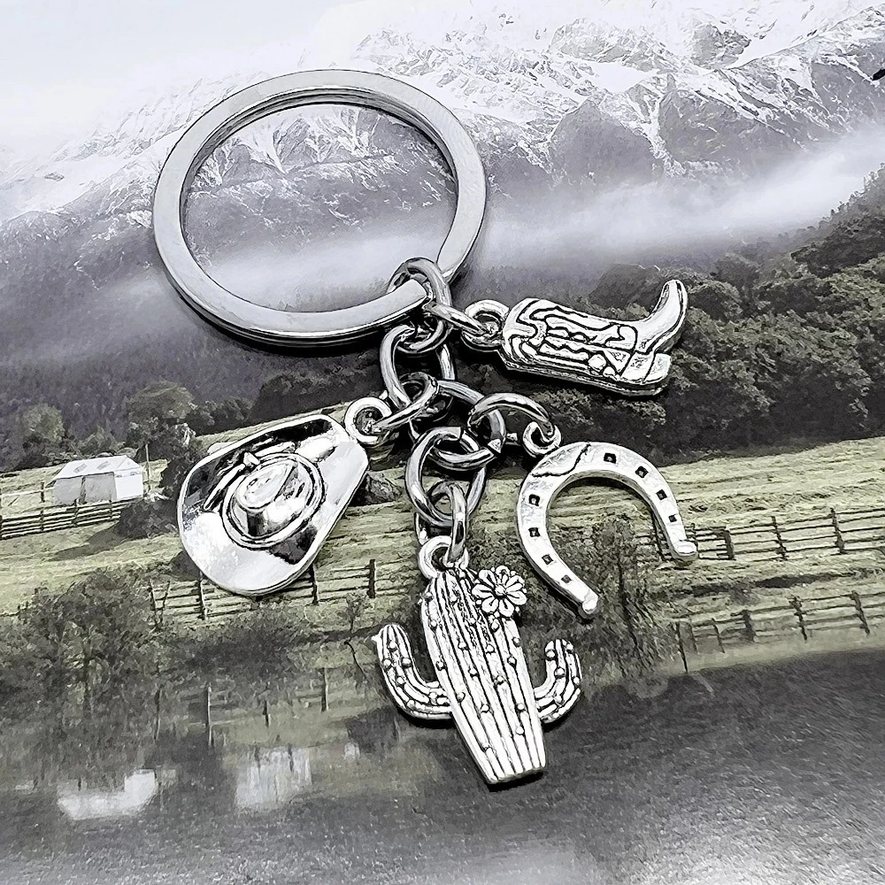 Alloy Accessories American Western Cowboy Theme Key Chain Cactus Key Chain Creative Backpack Pendant Car Key Chain
