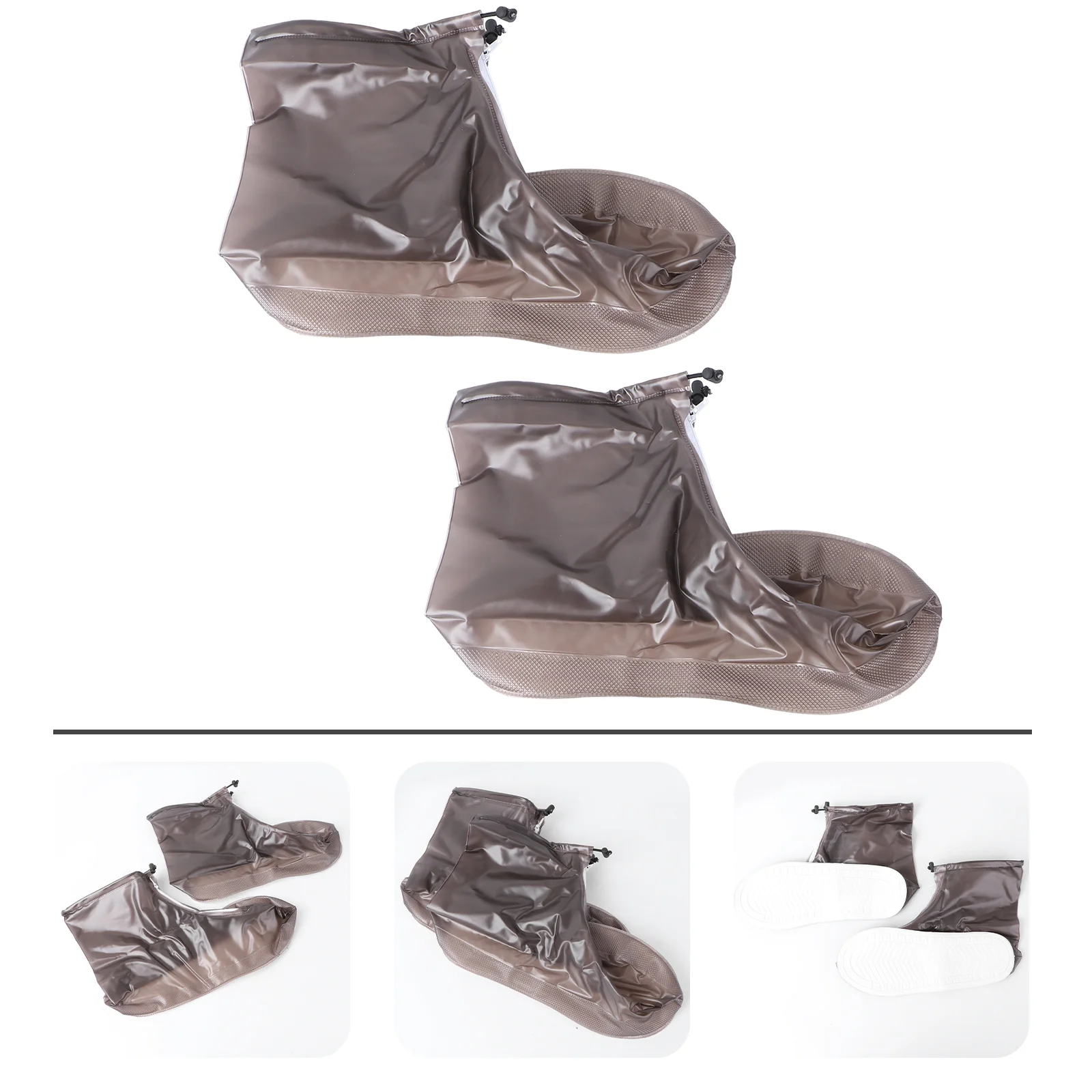 

2 Pairs Unisex Thickened Rain Shoes Cover Anti-Slip Reusable Rain Snow Overshoes Cover XL(Coffee)