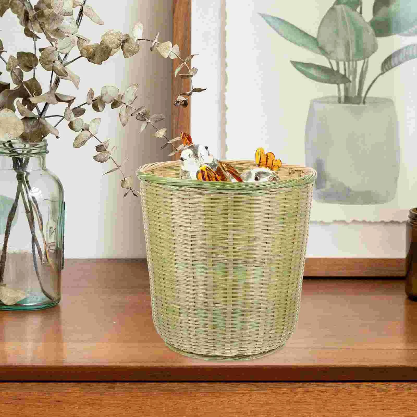 

Basket Storage Baskets Woven Waste Seagrass Wicker Rattan Trash Can Organizer Toy Sundries Round Bin Laundry Planter Bamboo Bins