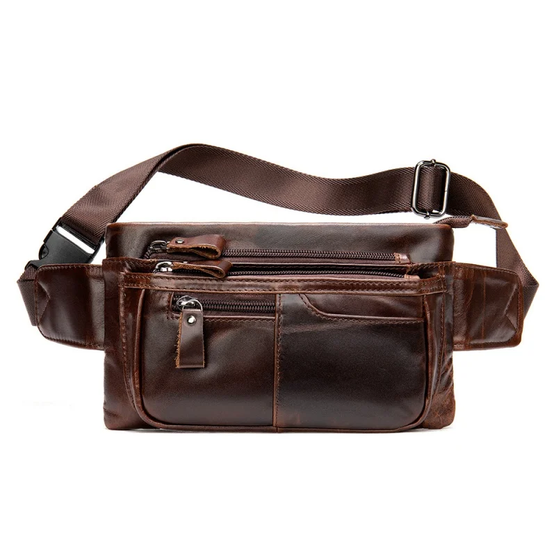 Casual Genuine Leather Men Waist Pack Men Belt Pouch lWaist Bag Cowhide Leather Crossbody Bag Travel Pack Male Chest Bag