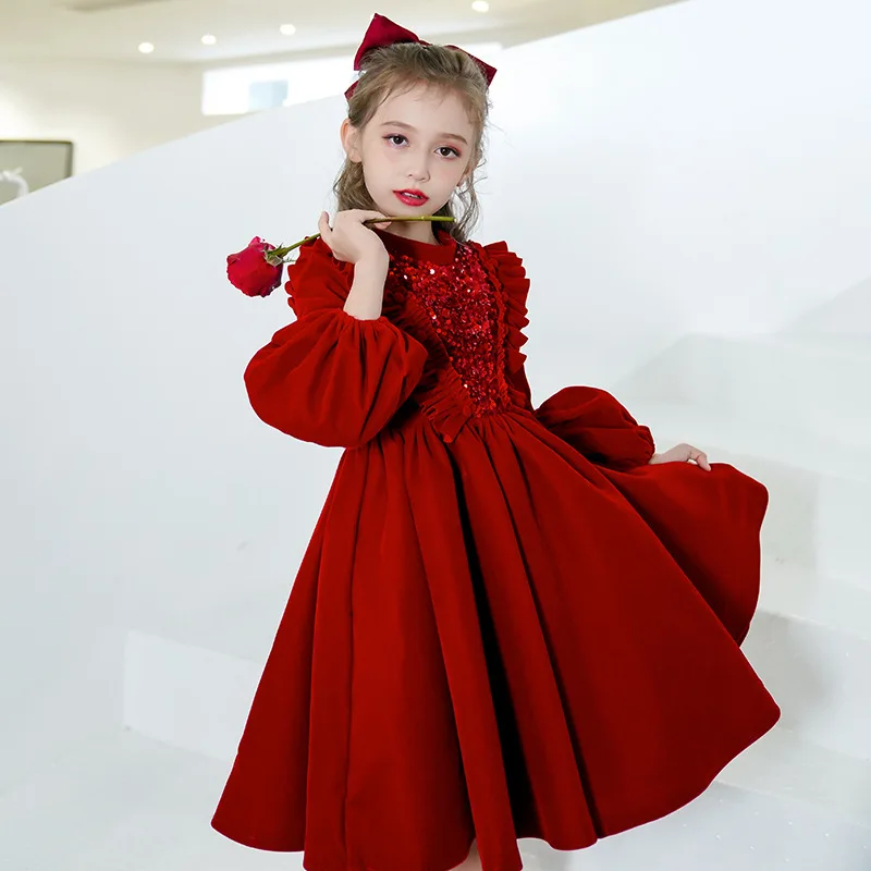 

Модное детское платье с длинным рукавом, новинка, детское платье принцессы, платье для пианино, для выступления, цветок на день рождения, детское Пышное Платье