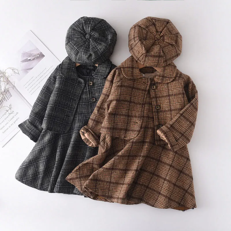 

ew Vest Skirt Jacket Beret Three-piece Suit 3pcs Baby Girls Sets 2022 Korean Autumn Winter Woolen N Children's Clothing