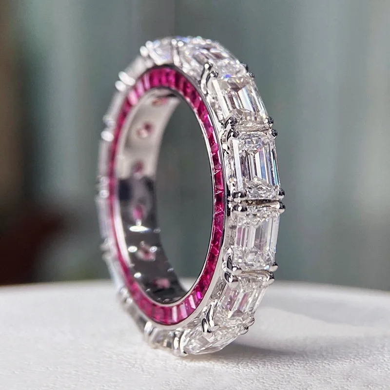 

2023 Новинка 925 серебро 4*6 прямоугольное Изумрудное кольцо с высокоуглеродистым бриллиантом с европейскими и американскими кольцами