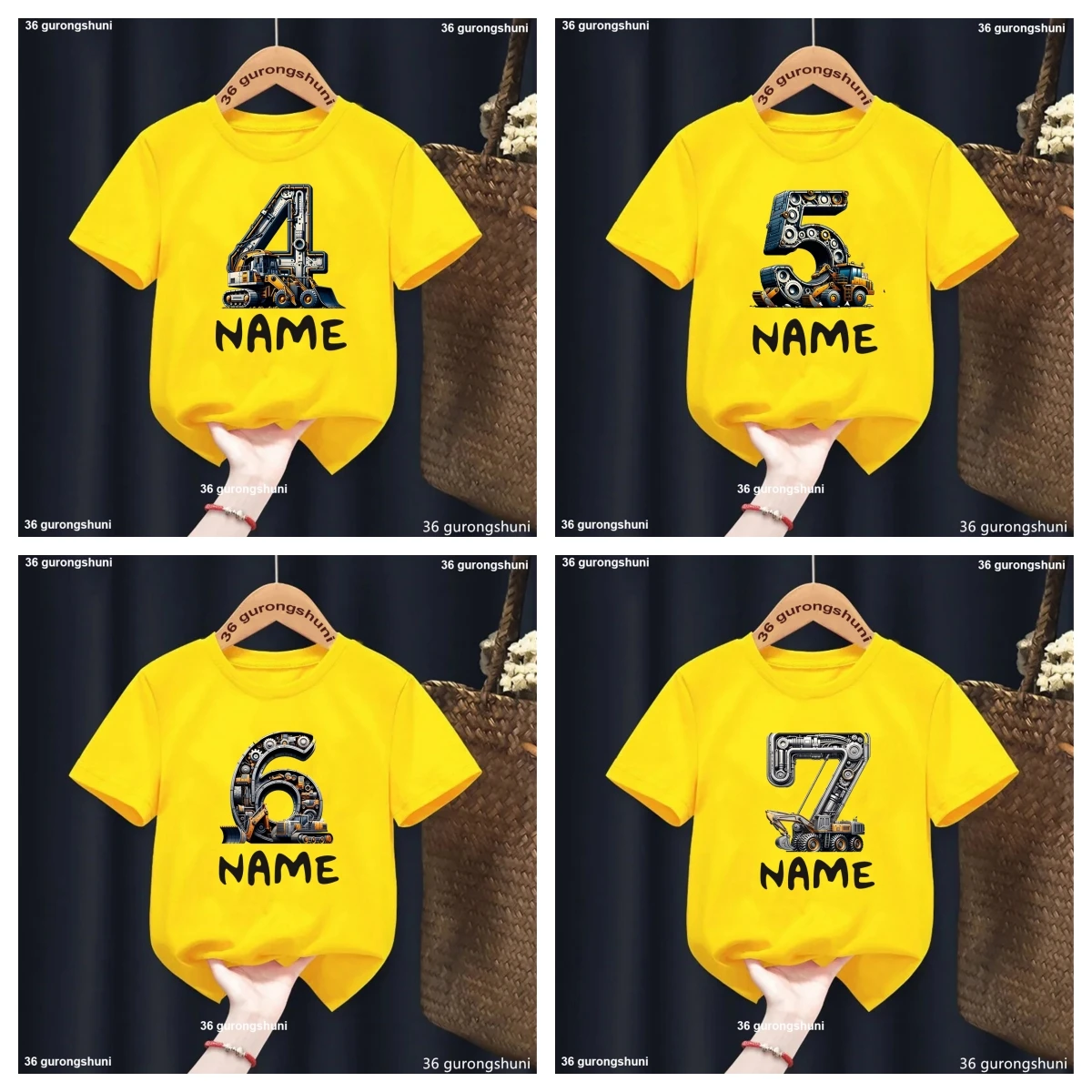 Мальчик-экскаватор 1-9 летняя футболка с принтом номера на день рождения для