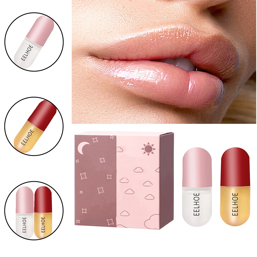 

2pc/set Day Night Instant Volume Lip Plumper Oil Clear Lasting Nourishing Repairing Reduce Lip Fine Line Care Lip Sexy Cosmetics