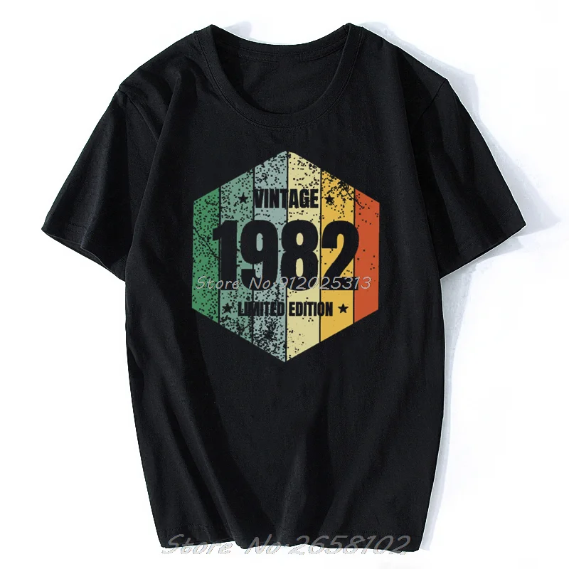 

Vintage Legends Are Born In 1982 T Shirt Mens Pure Cotton Old Birthday Tee Short-Sleeve Summer Tshirt Harajuku