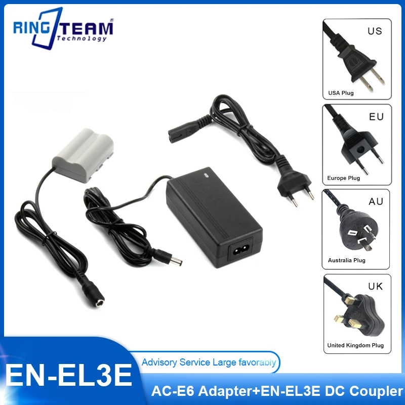 

AC-E6 Adapter + EN-EL3E Dummy Battery ENEL3E EN EL3E DC Coupler for Nikon Cameras D50 D80 D70 D90 D300 D300S D200 D700 D70S D100