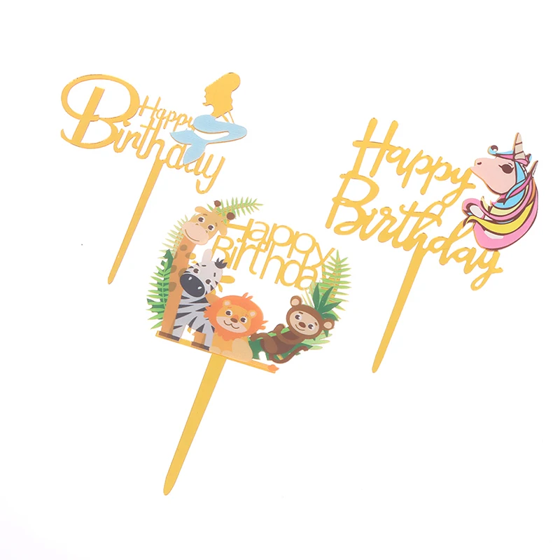 

Животные, единорог, искусственный цвет, жираф, акриловый Топпер для капкейка, единорог на день рождения