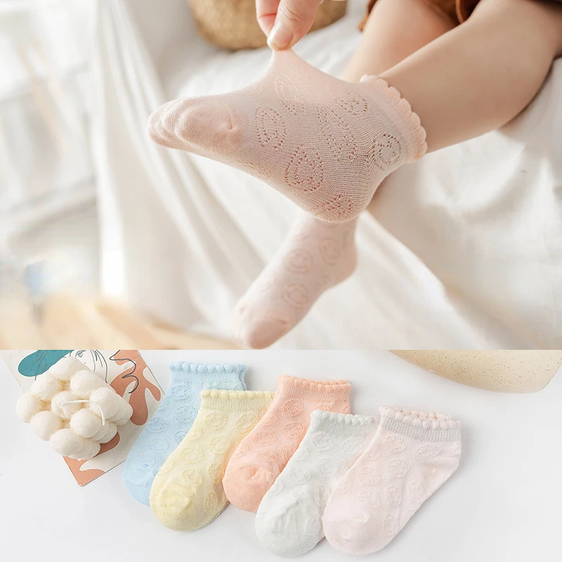 

5 Pairs 1-5 Years Children's Socks 2022 Spring Summer Baby Boys Girls Cotton Mesh Breathable Thin Soft Cute Socks Kids Socks