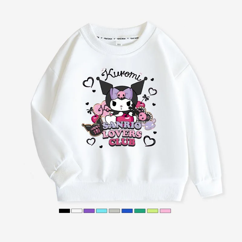 

Свитер с круглым вырезом для девочек Sanrio Kuromi, новинка осень-зима, повседневное Детское пальто с мультипликационным рисунком, утепленный теплый топ