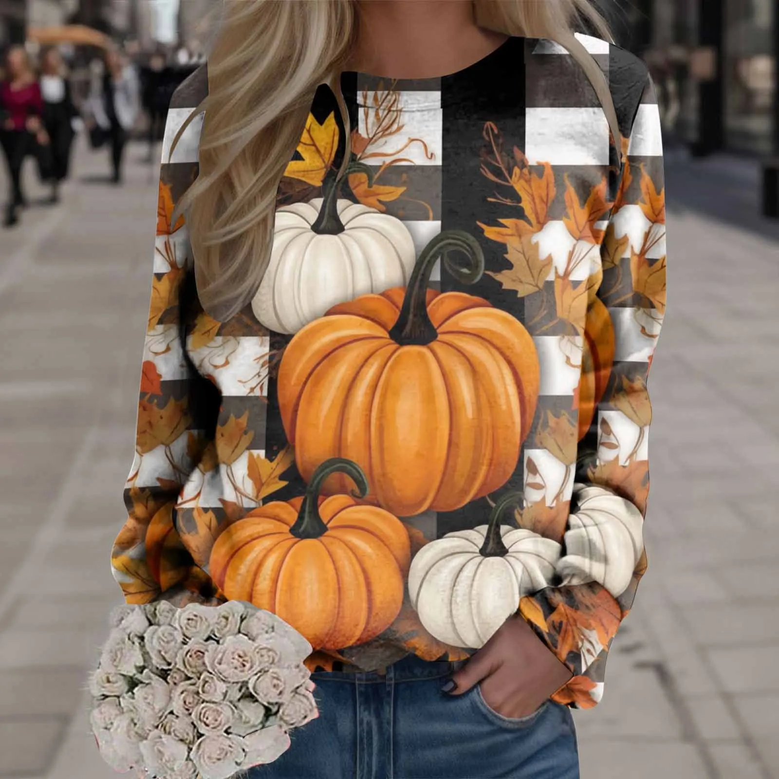 

Womens Halloween Print O Neck Sweatshirt Round Neck Fit Pullover Tops Casual Long Sleeve Workout Shirts Loose Hoodies Teen Girls