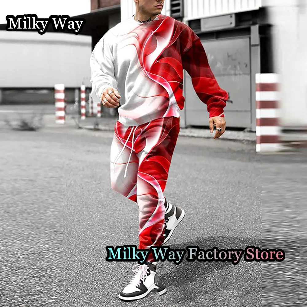 New Spring Autumn Men's Tracksuit Fashion Casual Long Sleeve T-shirts Trousers Suit Solid Color Streetwear Outfit Clothing Set