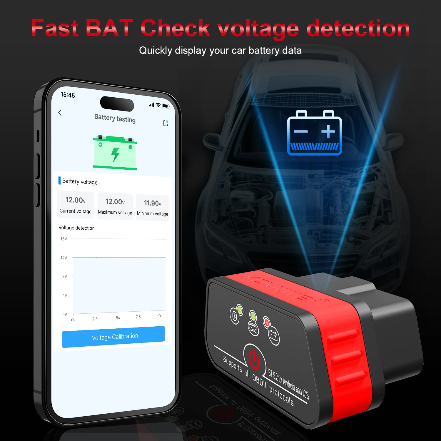 Фото 2026 KONNWEI KW901 ELM 327 OBD2 V1.5 Bluetooth 5.0 Автомобильный диагностический сканер OBD2 для Android/iOS, считыватель кодов, аналог Vgate ICAR2 №5