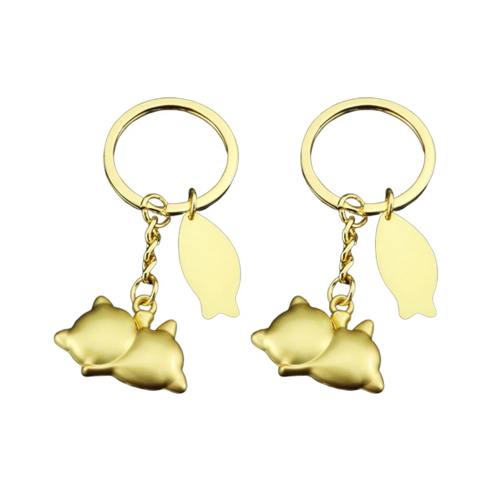 

2Pcs Fortune Cat Design Key Chain Creative Key Ring Adorable Keyring Bag Hanging Pendant Golden
