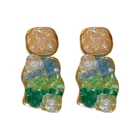 korean new trendy blue green crystal flower irregualr drop earrings for women fashion jewelry brincos feminino