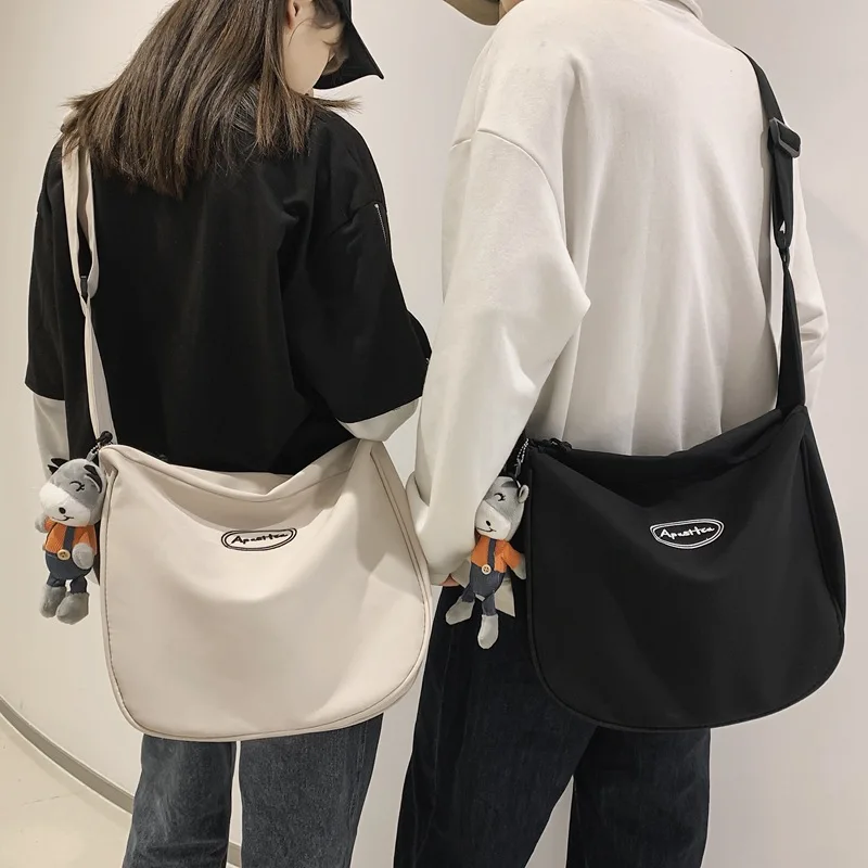 

Large Korean Canvas Shoulder Crossbody Bags for Women Men 2022 Unisex Student Handbags Cotton Cloth Girl Messenger Book Bag