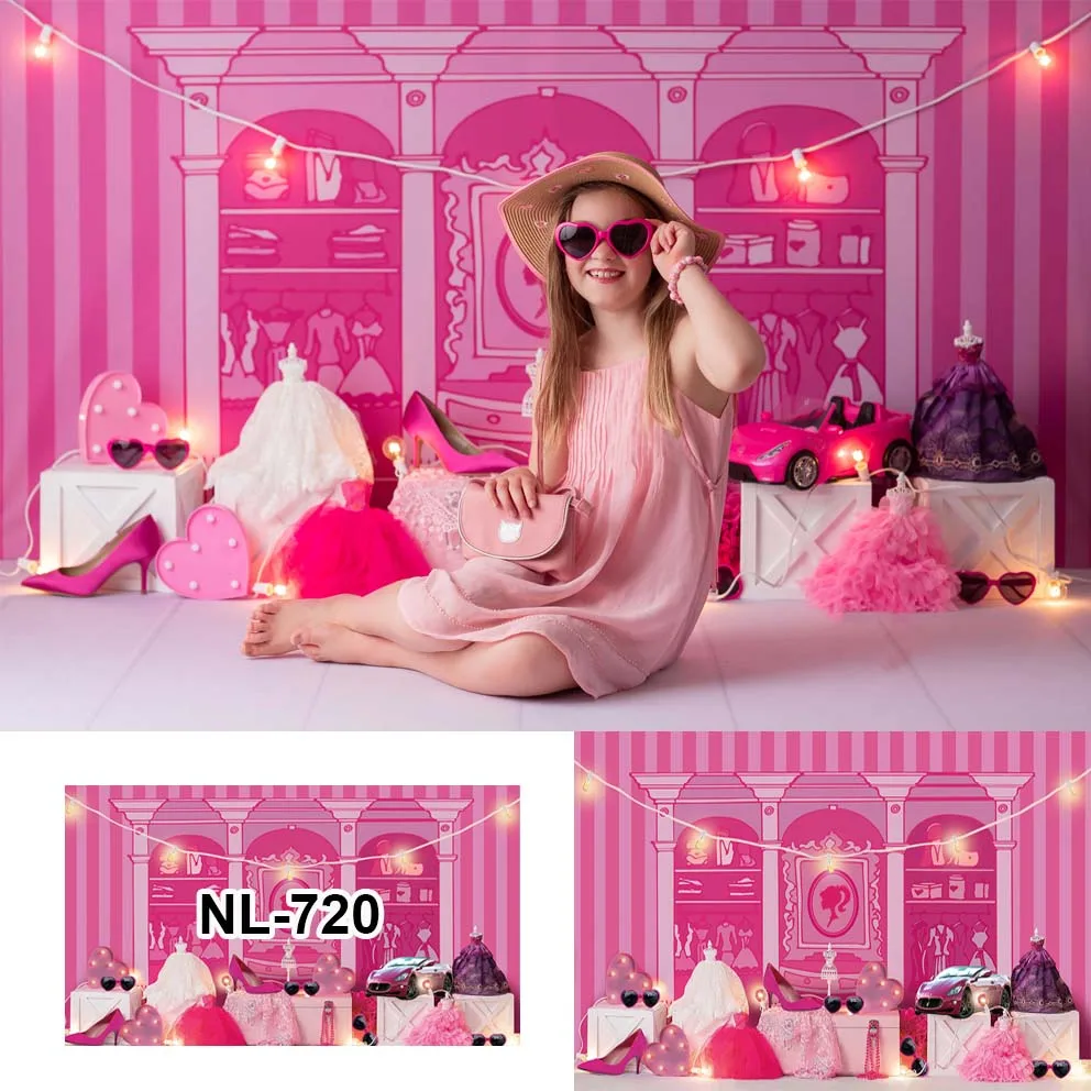 

Photography Background Pink House Barbie Princess Girl 1st Birthday Cake Smash Decoratio Portrait Backdrop Photo Studio Banner