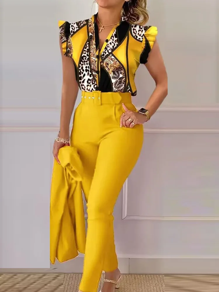 Элегантный офисный женский облегающий комплект из двух предметов летний костюм