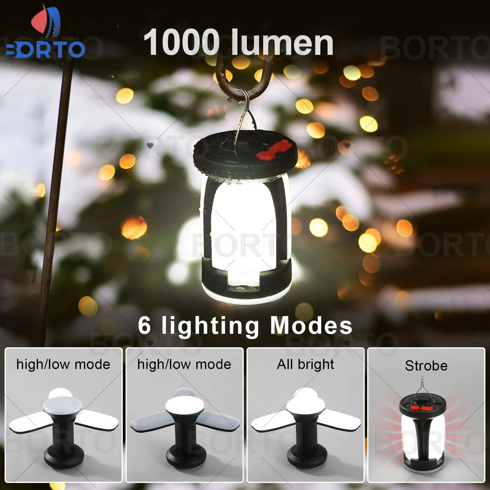 High Power Solar LED Camping Lantern Rechargeable 4500mAh 1000LM Emergency Power Bank Foldable 6 Light Modes for Camping Fishing images - 6