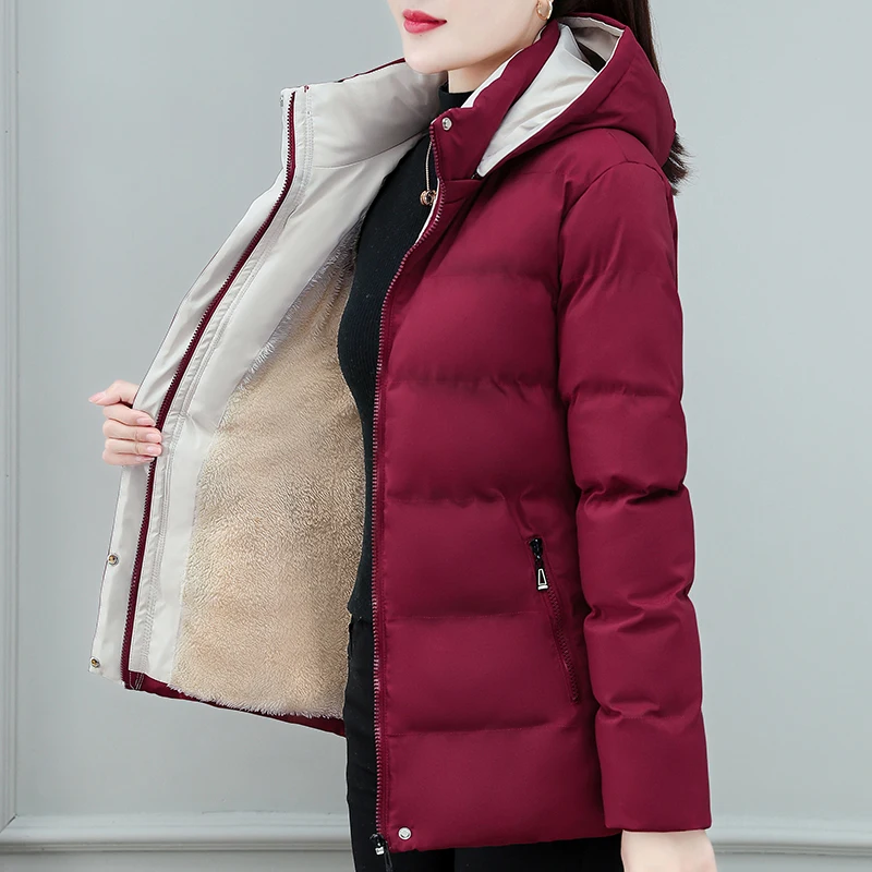 New Winter Women'S Casual Medium Long Thick Cotton Padded Jacket With Hood Warm Keeping And Fashionable Cotton Padded Coat
