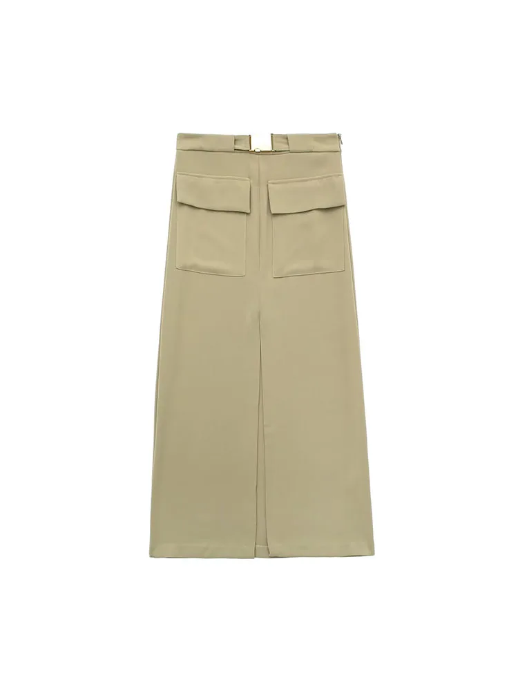

Женская юбка миди с поясом BSK & ZA & TRF, юбка с высокой талией и боковой молнией, 9878097