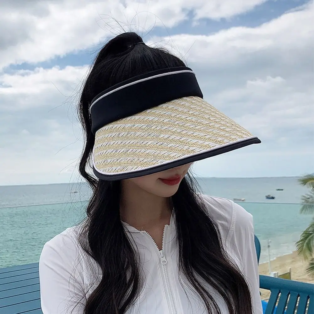 

Anti-ultraviolet Visor Hat Sun Protection Large Brim Beach Cap Empty Top Cap Women Sun Hat Sunscreen Hat Summer Sun Cap