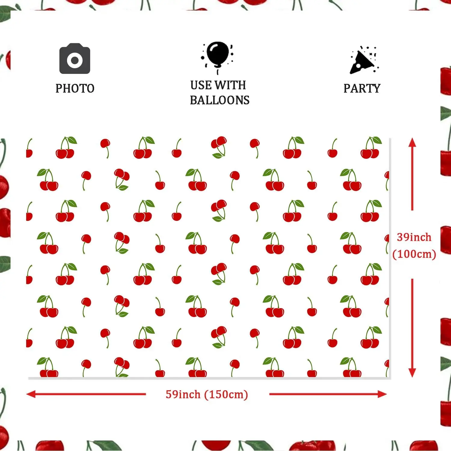 Фон для фотосъемки с изображением белых вишневых фруктов и мультяшных героев 5 х3