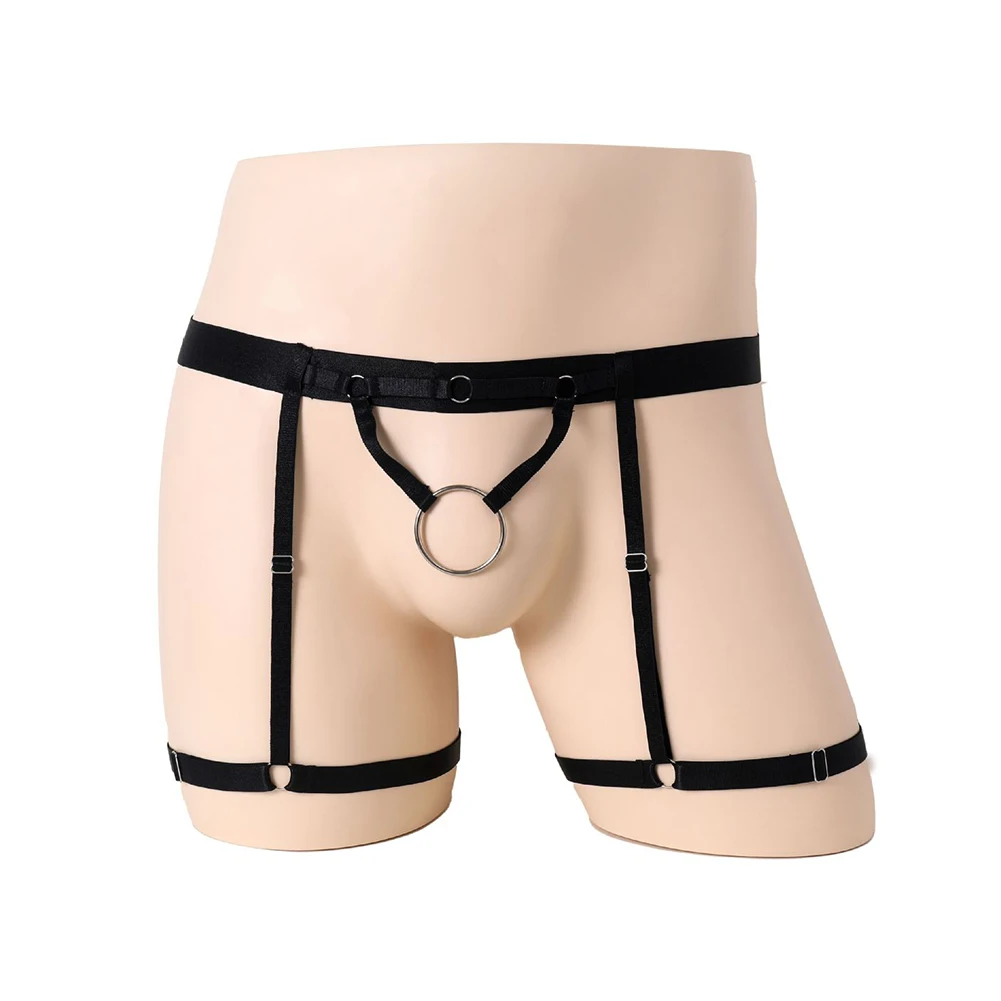 

Men Sexy Backless G-String Leg Garter O-Ring Hole Lingerie Crotchless Jockstrap Underwear Hollow Out Thongs Solid Erotic Panties