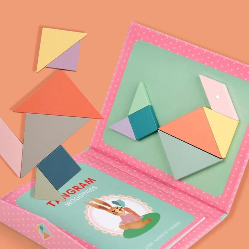 

Игрушка Монтессори танграмма, креативный пазл с карточкой-вопросом, игрушка для сортировки цветов для детей, 1 год + центр активности