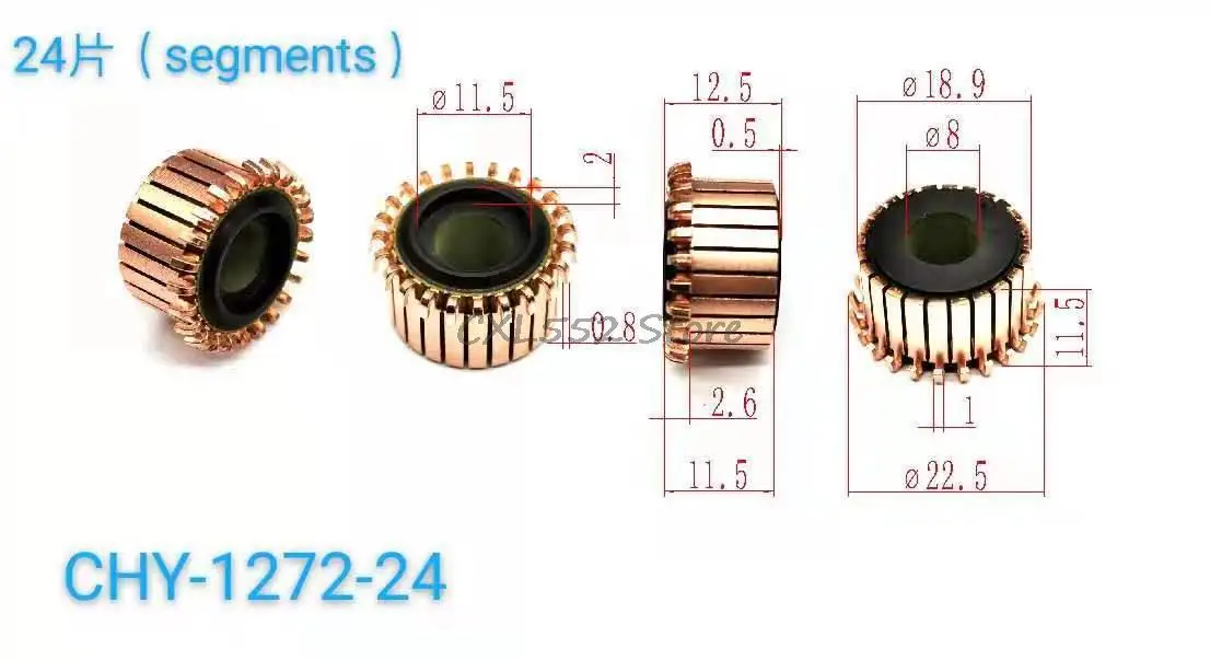 

10Pcs 8x11.5(12.5)x18.9mm 24P CHY-1272-24 Copper Bars Electric Motor Commutator