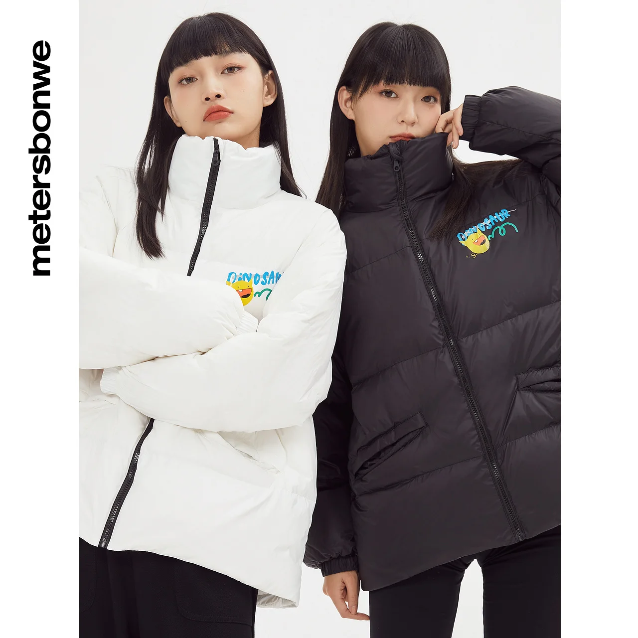 Metersbonwe Women's Puff Coat With 80%Duck Down Stand Collar Back Cartoon Print Warm Wear Oversize Hot Sale Winter Down Jackets