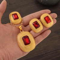 ethiopian red stone gold jewelry set necklace classic fashion ethiopia gold eritrea set for womens habesha wedding party gift