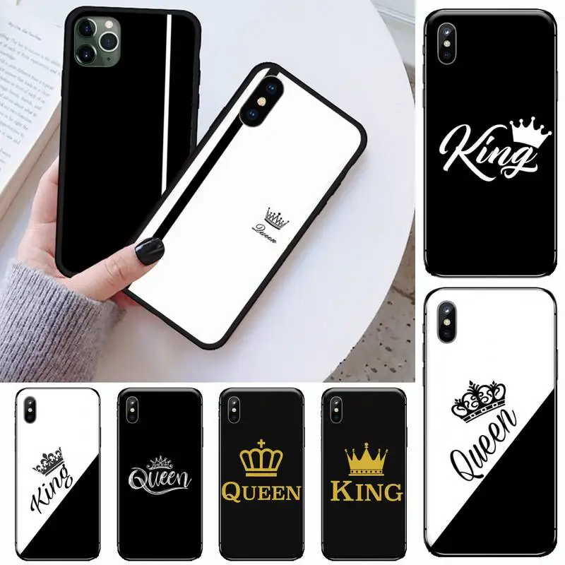 

King Queen Crown Couple Phone Case for iPhone 11 12 13 mini pro XS MAX 8 7 6 6S Plus X SE 2020 XR