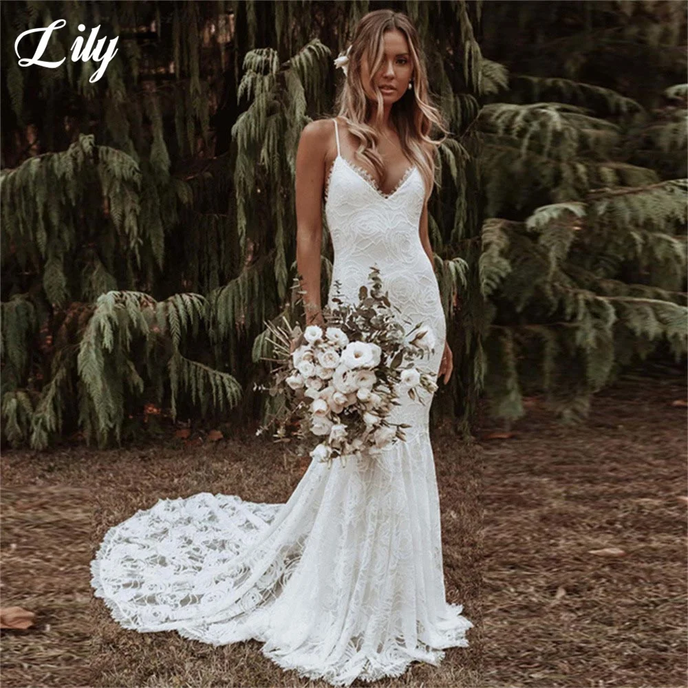 Купи Sexy Spaghetti Straps Mermaid Wedding Dress V-neck Lace Court Train Backless Bridal Gowns Vestidos De Novia White Bride Dresses за 4,895 рублей в магазине AliExpress