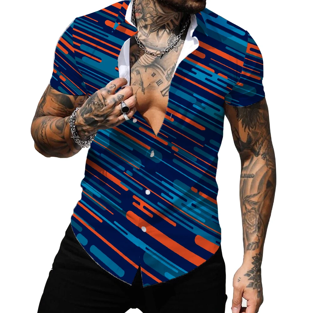 

New summer Hawaii Europe and America thin 2022 Men's 3D color plaid print casual short sleeve men's shirt large size top S-4XL