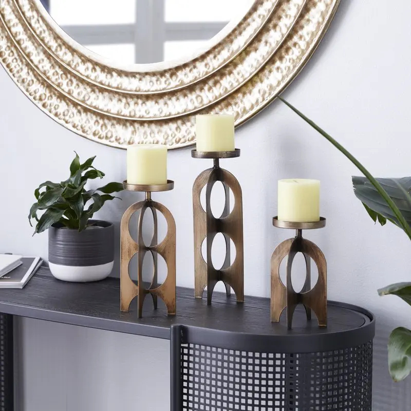 

3 Candle Gold Metal Handmade Pillar Candle Holder, Set of 3