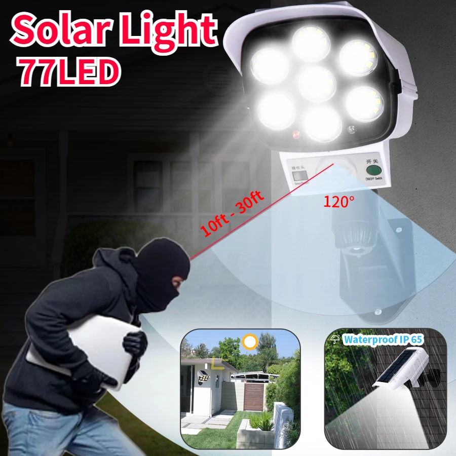 

Outdoor Solar Lights Waterproof PIR Motion Sensor Dummy Camera Solar Lamp 3 Modes Remote Control Wall Light For Garden Patio