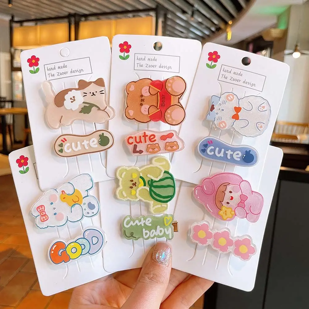 

2 шт./компл. заколка для волос в виде мультяшных животных Детские аксессуары для укладки акриловые заколки реквизит для фото