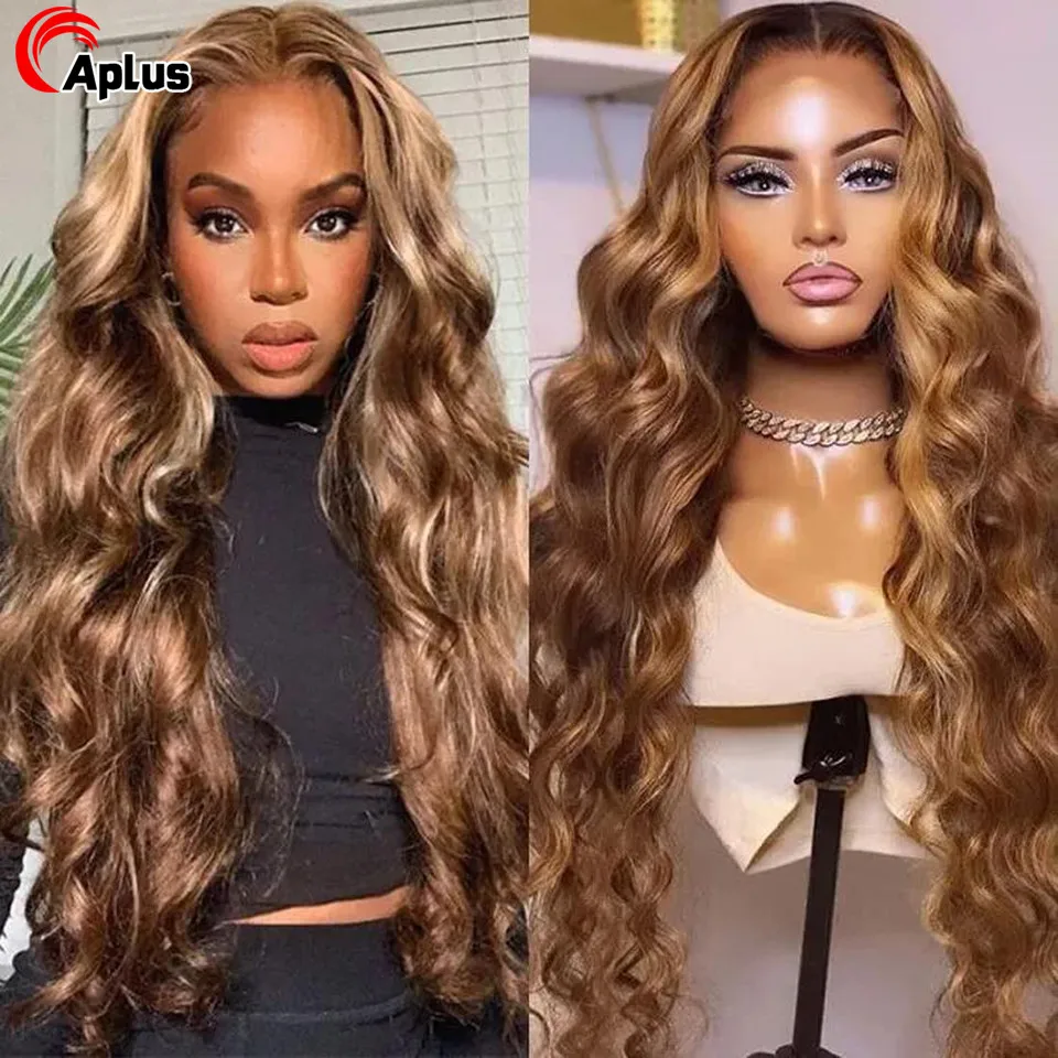 Highlight Wig Human Hair Brazilian Glueless Wig Honey Blonde Colored Human Hair Wigs for Women Ombre Body Wave Lace Front Wig