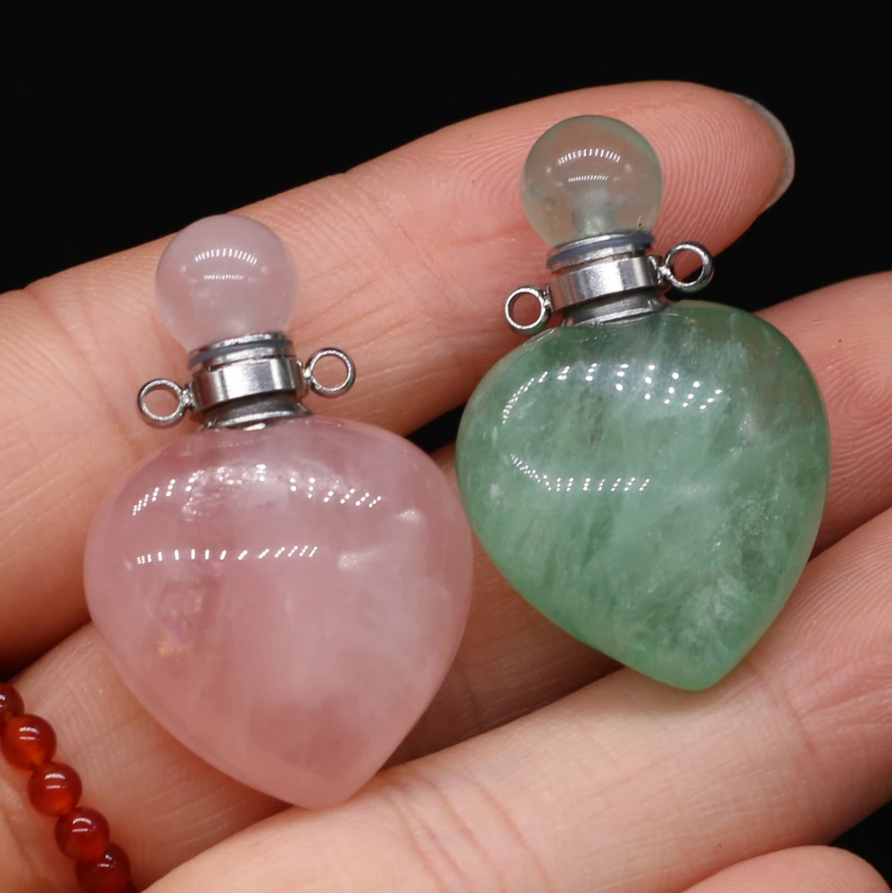 

Natural Stone Rose Quartz Peach Heart Perfume Bottle Pendant For Jewelry MakingDIYNecklace Earring Accessories Charm Gift24x36mm
