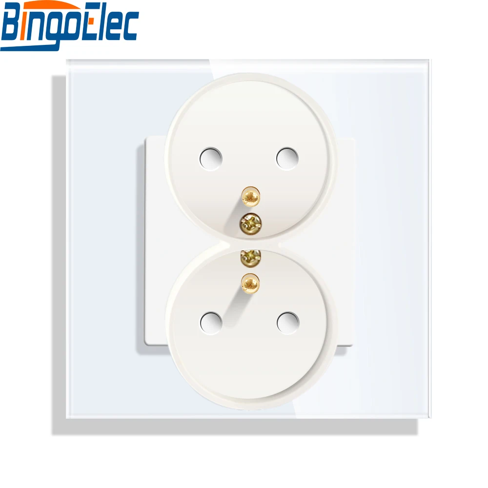

Bingoelec White Black Single frame 16A Double French Socket 86*86mm EU Style Wall Plug Power Outlet with Claws for Poland