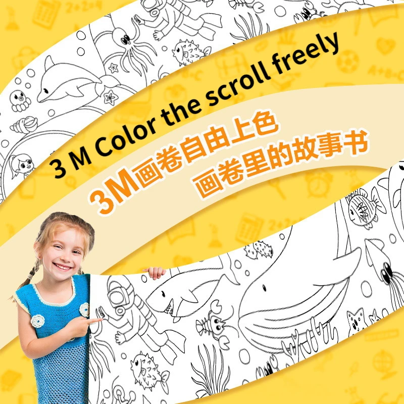 

3 Meters Coloring Painting Long Scroll Drawing Toys Children Graffiti Drawing Paper Pattern Is Not Repeated Coloring Books Kids