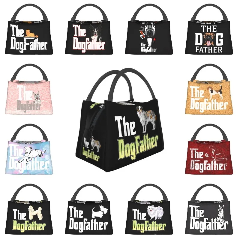 

Dogfather Australian Shepherd Dog Owner Insulated Lunch Bag for School Office Waterproof Thermal Cooler Bento Box Women