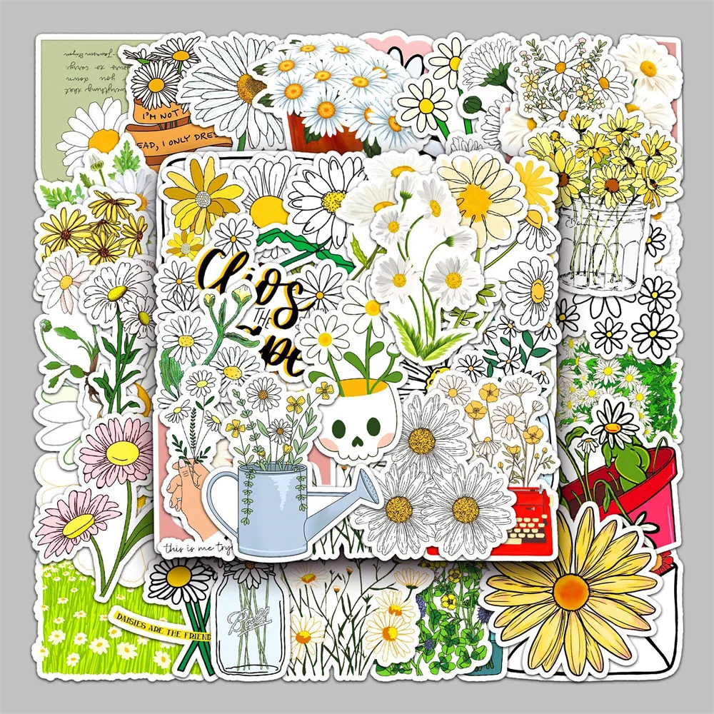 

10/30/50PCS Little Daisy Plant Graffiti Sticker Cartoon Creative Sticker Desk Guitar Refrigerator Waterproof Sticker Wholesale
