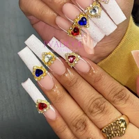 10pcs gold nail art charms rhinesstones shiny heart shape metal alloy diamond crystal luxury nail ornament diy gems