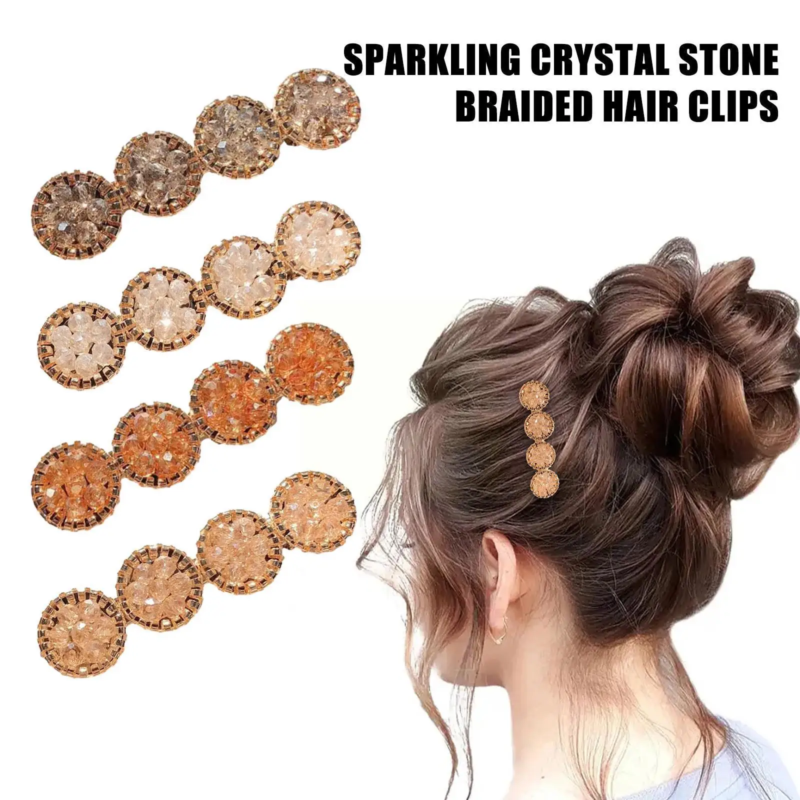 

Заколки для волос «Аллигатор» женские, круглые зажимы для волос с блестящими кристаллами, в оплетке, G S5n9