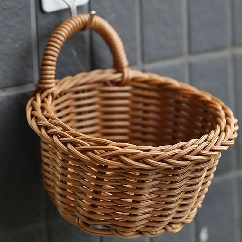 

Hangings Basket Wall Mounted Woven Hangings Basket Storage Wicker Small Basket with Handle Shelf Basket Organizer for Plants Toy