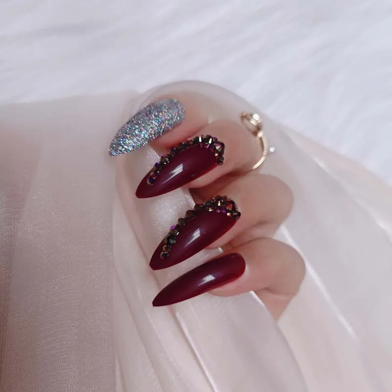 Сверхдлинные овальные накладные ногти тонкие художественные салонные с